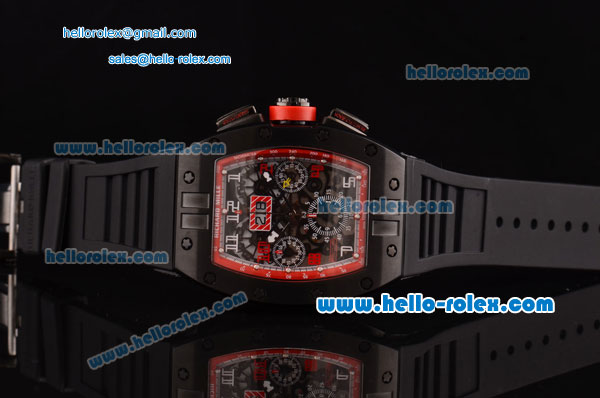 Richard Mille RM011 Swiss Valjoux 7750-SHG Automatic PVD Case with Black Rubber Strap and Skeleton Dial Numeral Markers - Click Image to Close